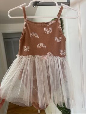 Girls' Brown Tulle Tank Dress with White Rainbows